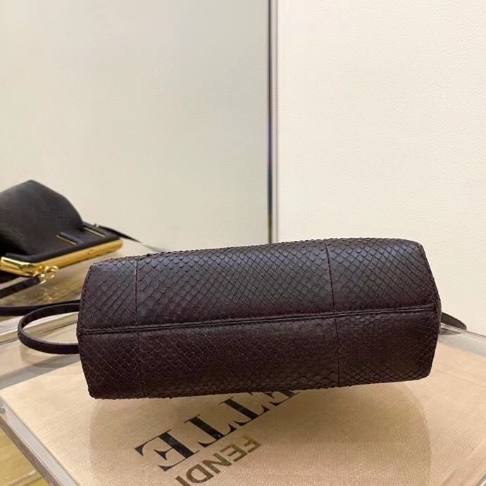 F**di small first bag in dark brown python leather