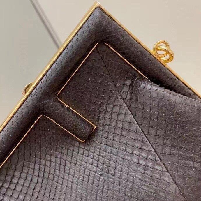 F**di small first bag in dark brown python leather