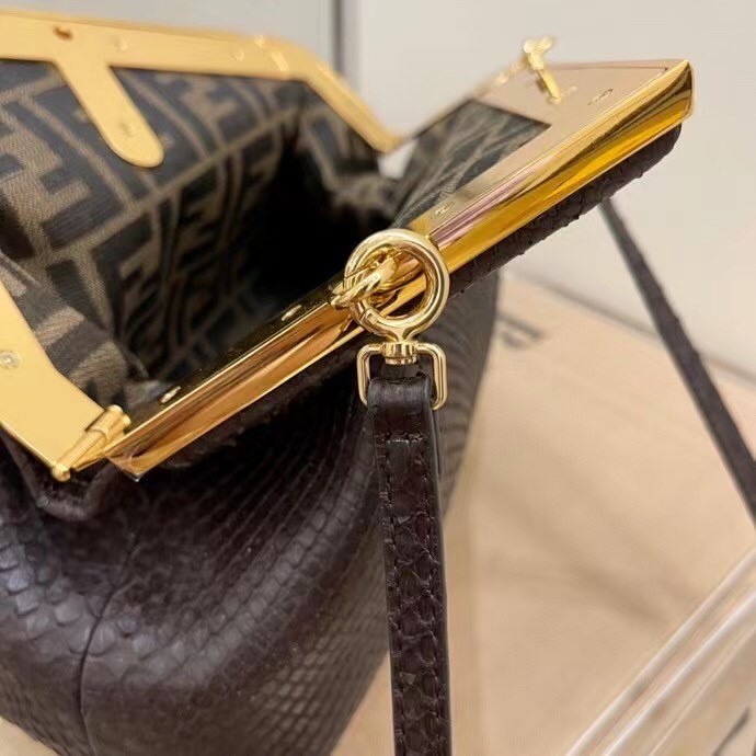 F**di small first bag in dark brown python leather
