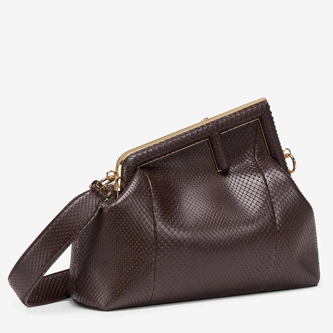F**di small first bag in dark brown python leather