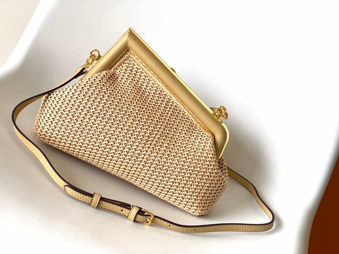 F**di first small bag in beige raffia macrame
