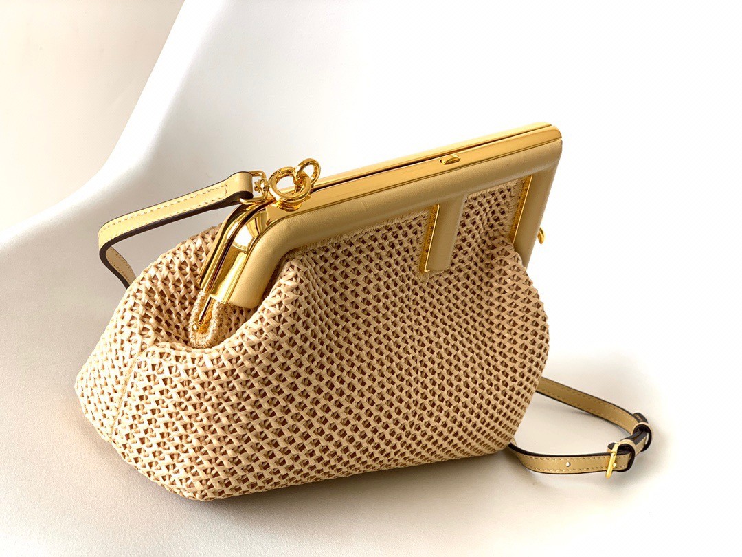 F**di first small bag in beige raffia macrame