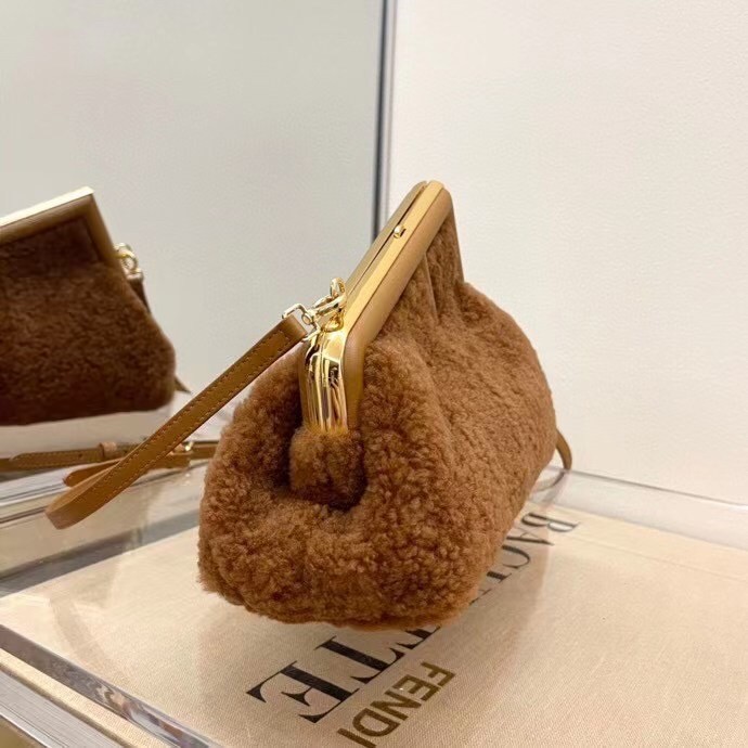 F**di small first bag in brown wool sheepskin