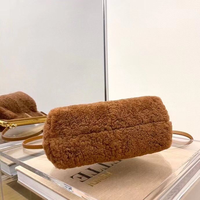 F**di small first bag in brown wool sheepskin