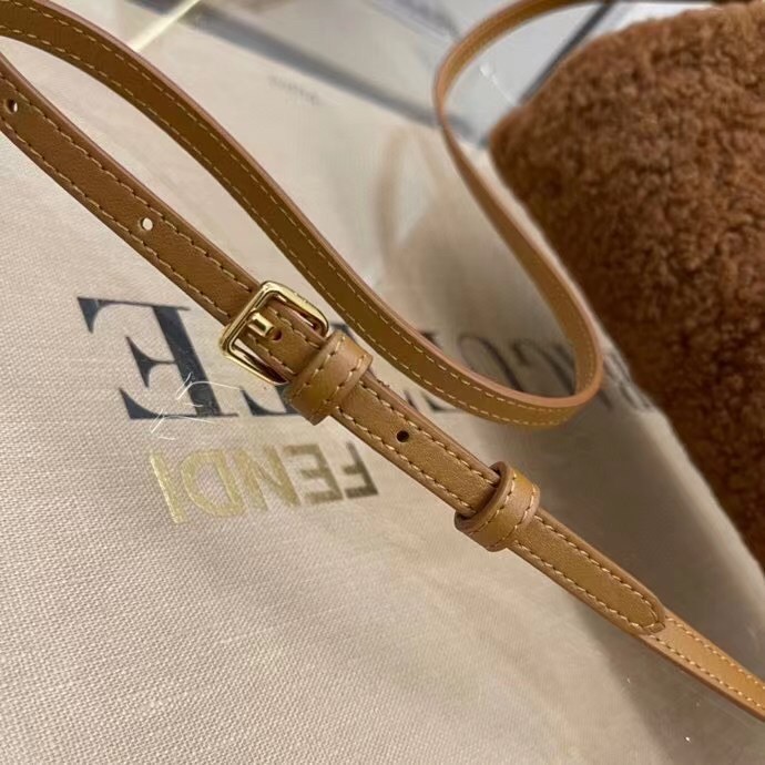 F**di small first bag in brown wool sheepskin