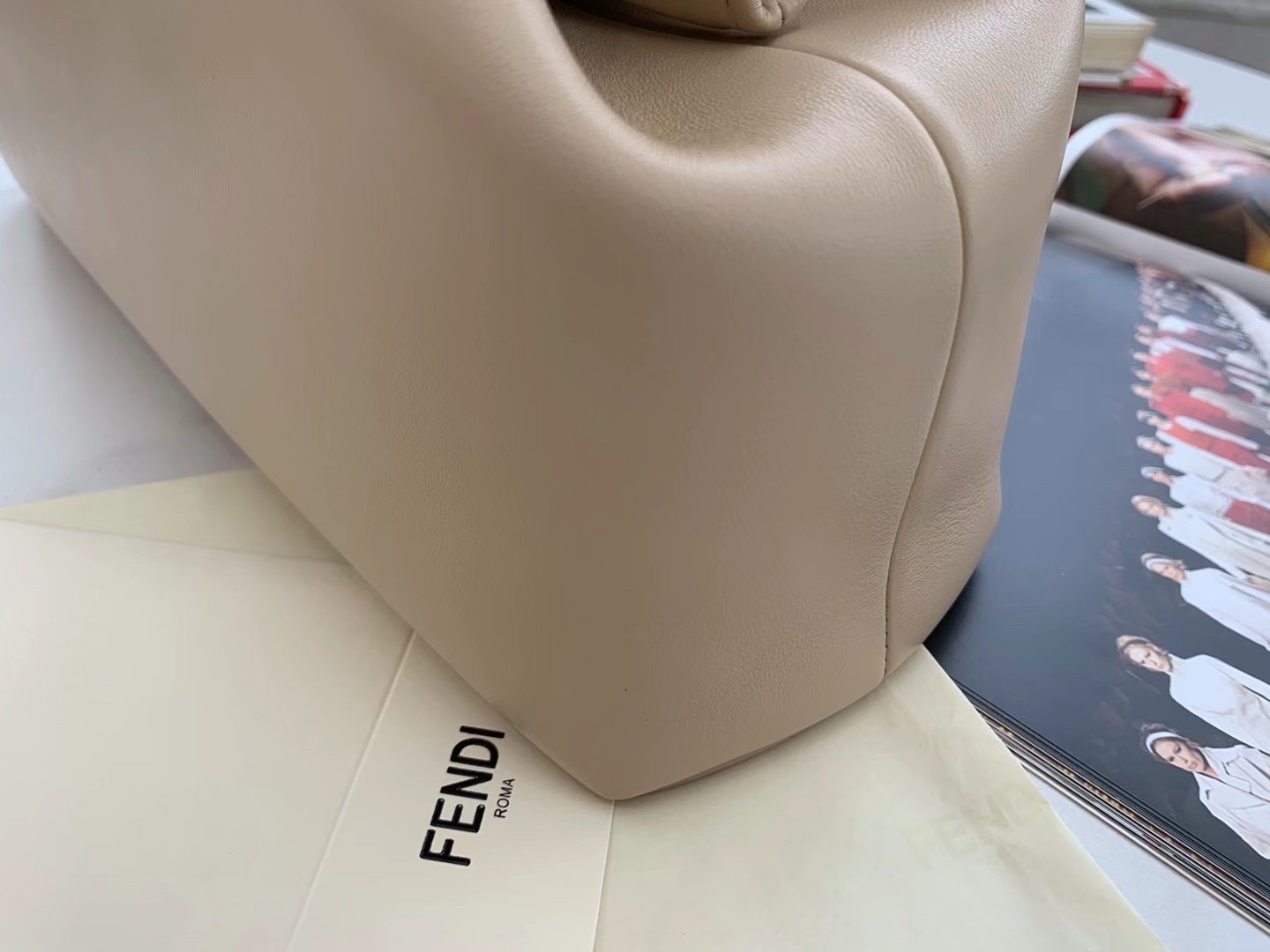 F**di first medium bag in beige nappa leather