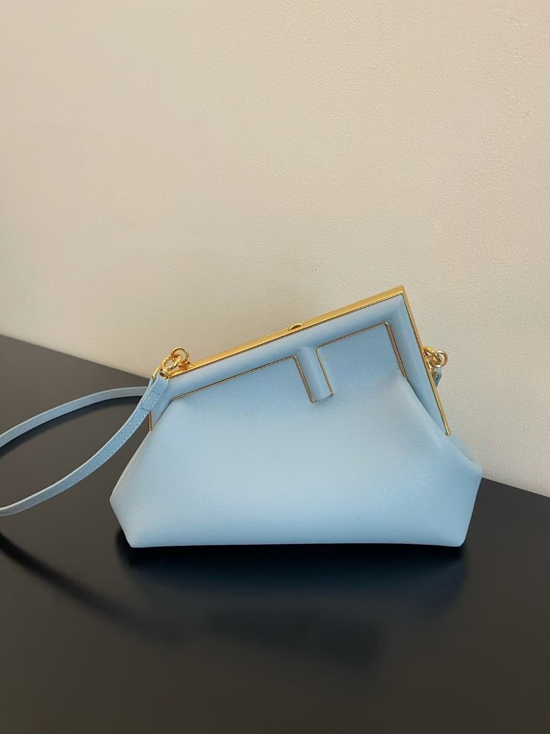 F**di medium first bag in light blue nappa leather