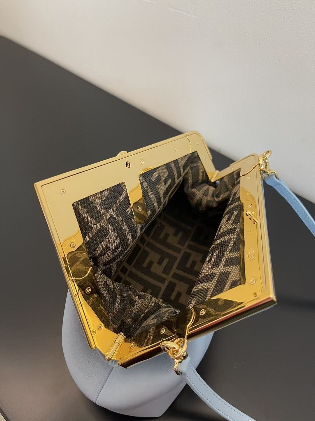 F**di medium first bag in light blue nappa leather