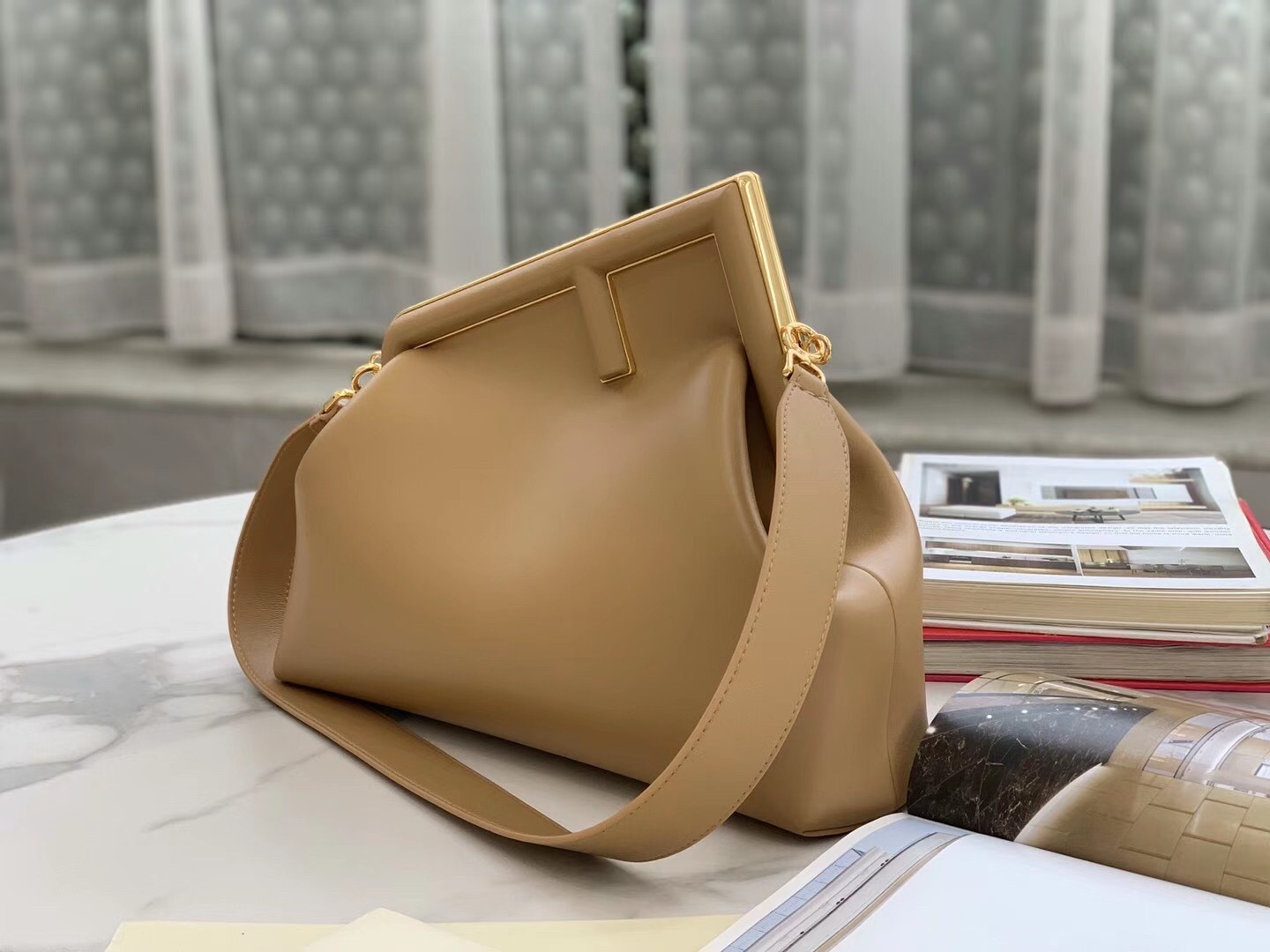 F**di medium first bag in pink nappa leather