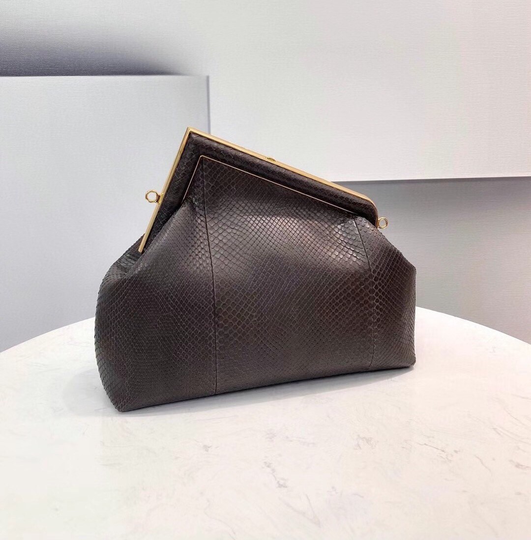 F**di medium first bag in dark brown python leather