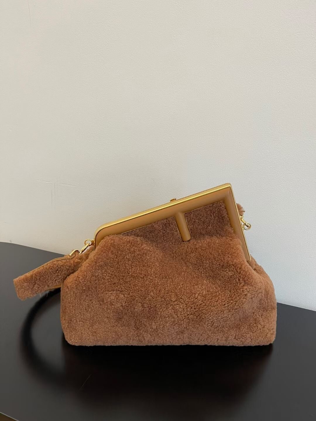 F**di medium first bag in brown wool sheepskin