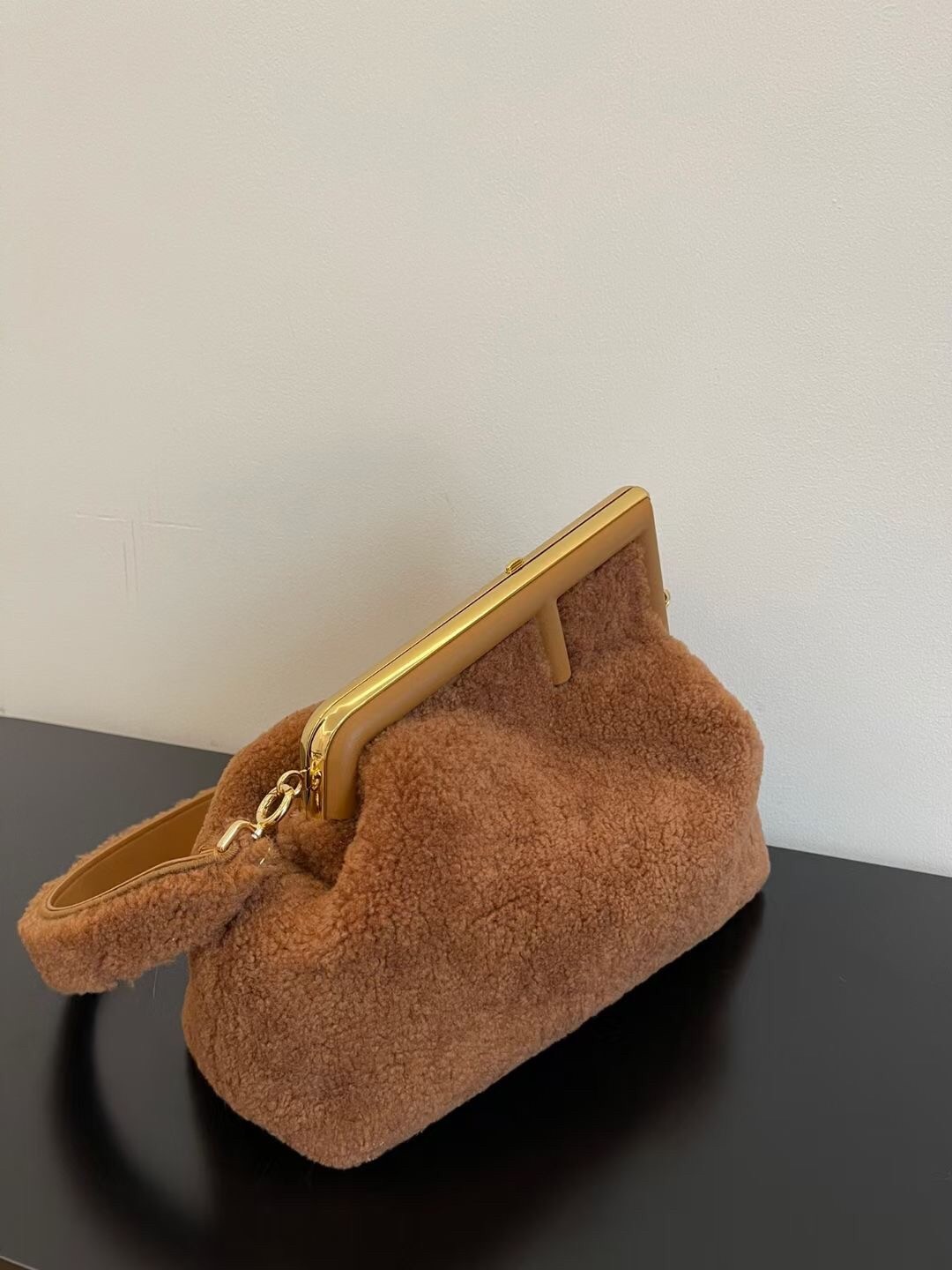 F**di medium first bag in brown wool sheepskin