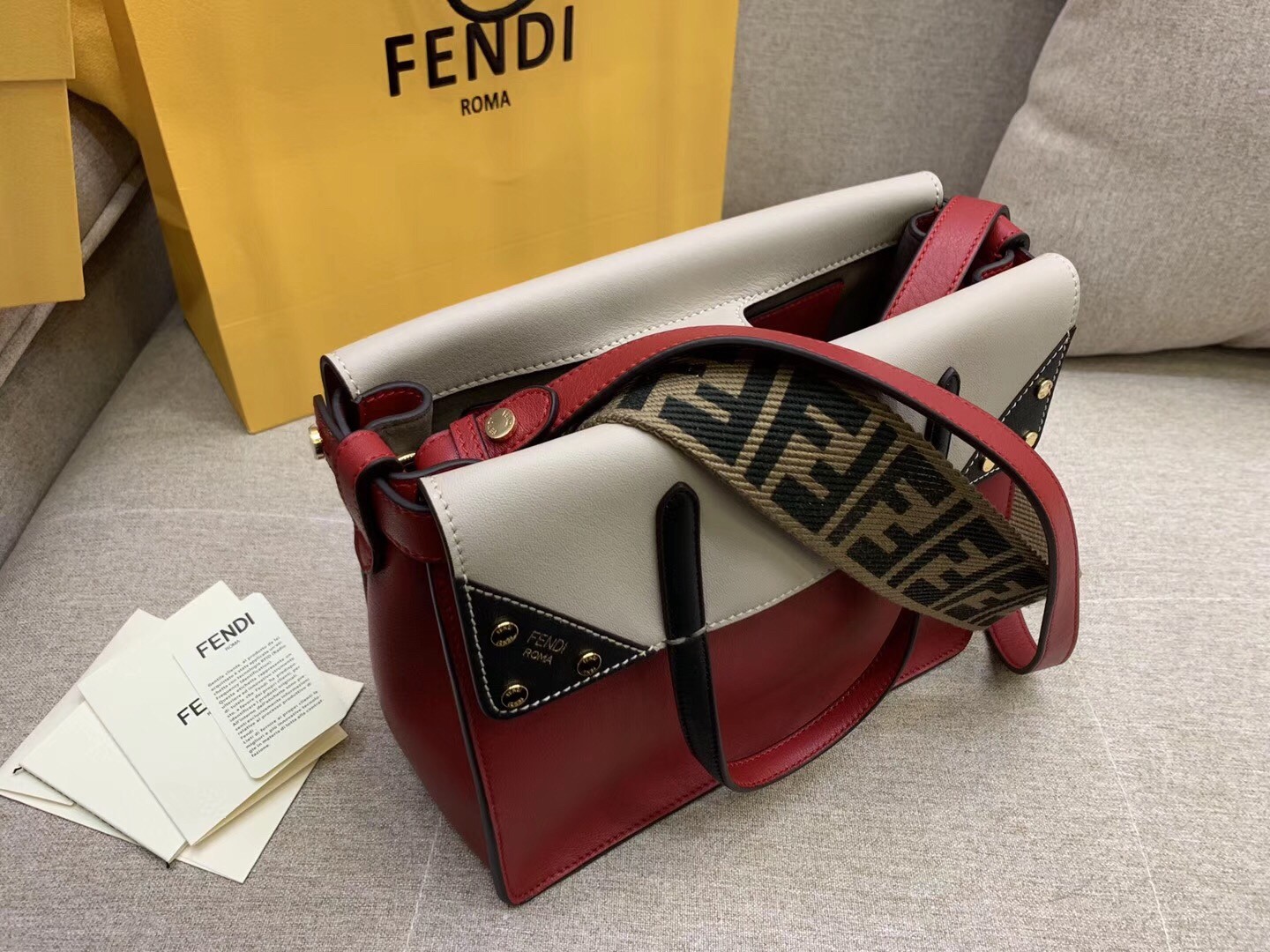 F**di regular flip tote bag in red calfskin