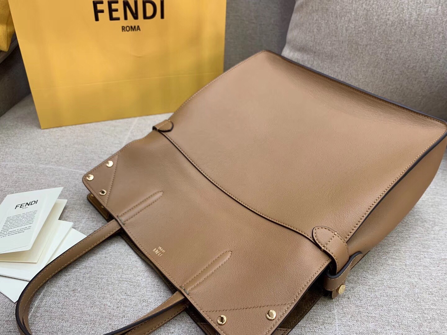 F**di large flip tote bag in brown calfskin