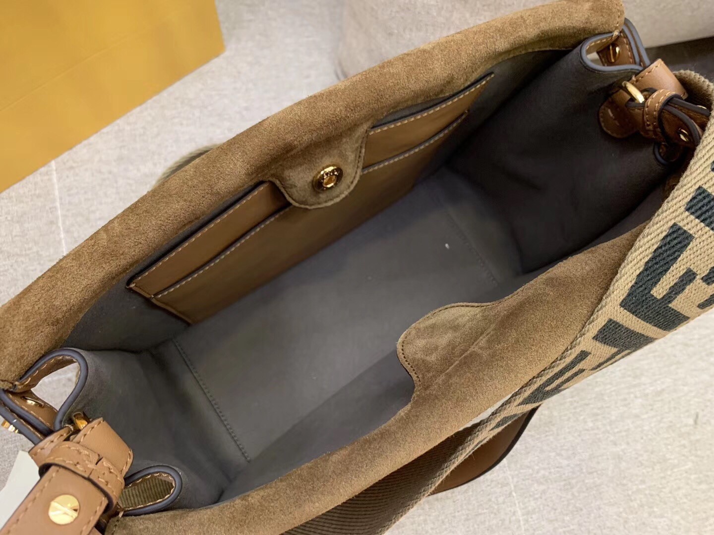 F**di large flip tote bag in brown calfskin