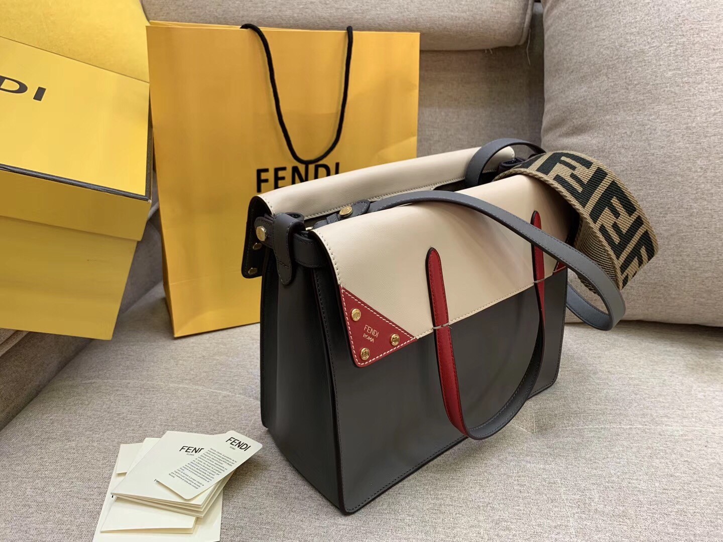 F**di large flip tote bag in grey calfskin