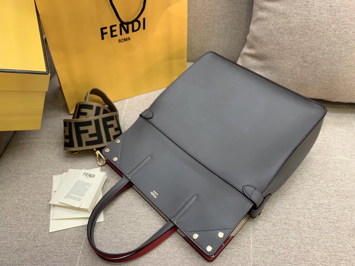 F**di large flip tote bag in grey calfskin