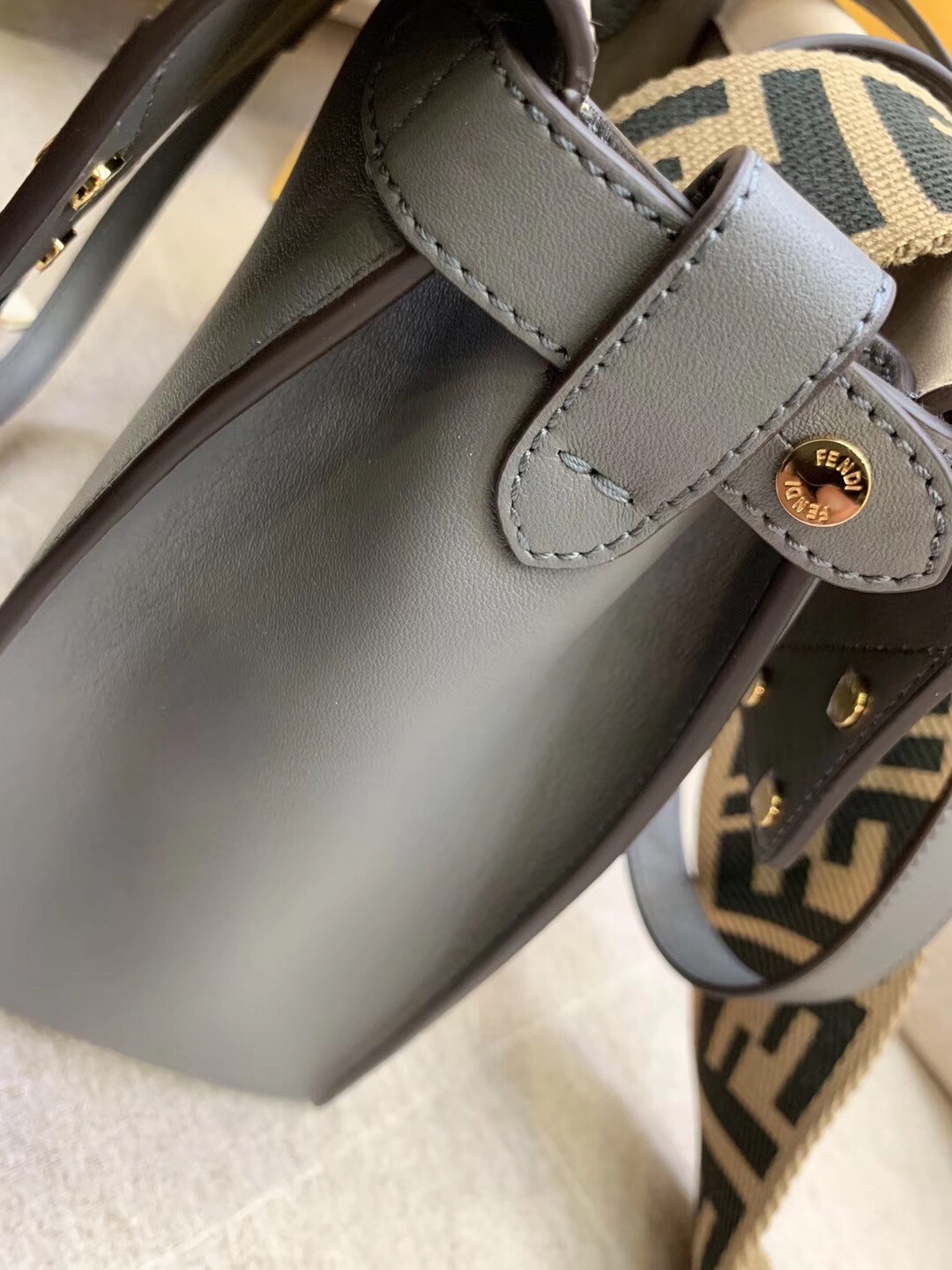 F**di large flip tote bag in grey calfskin
