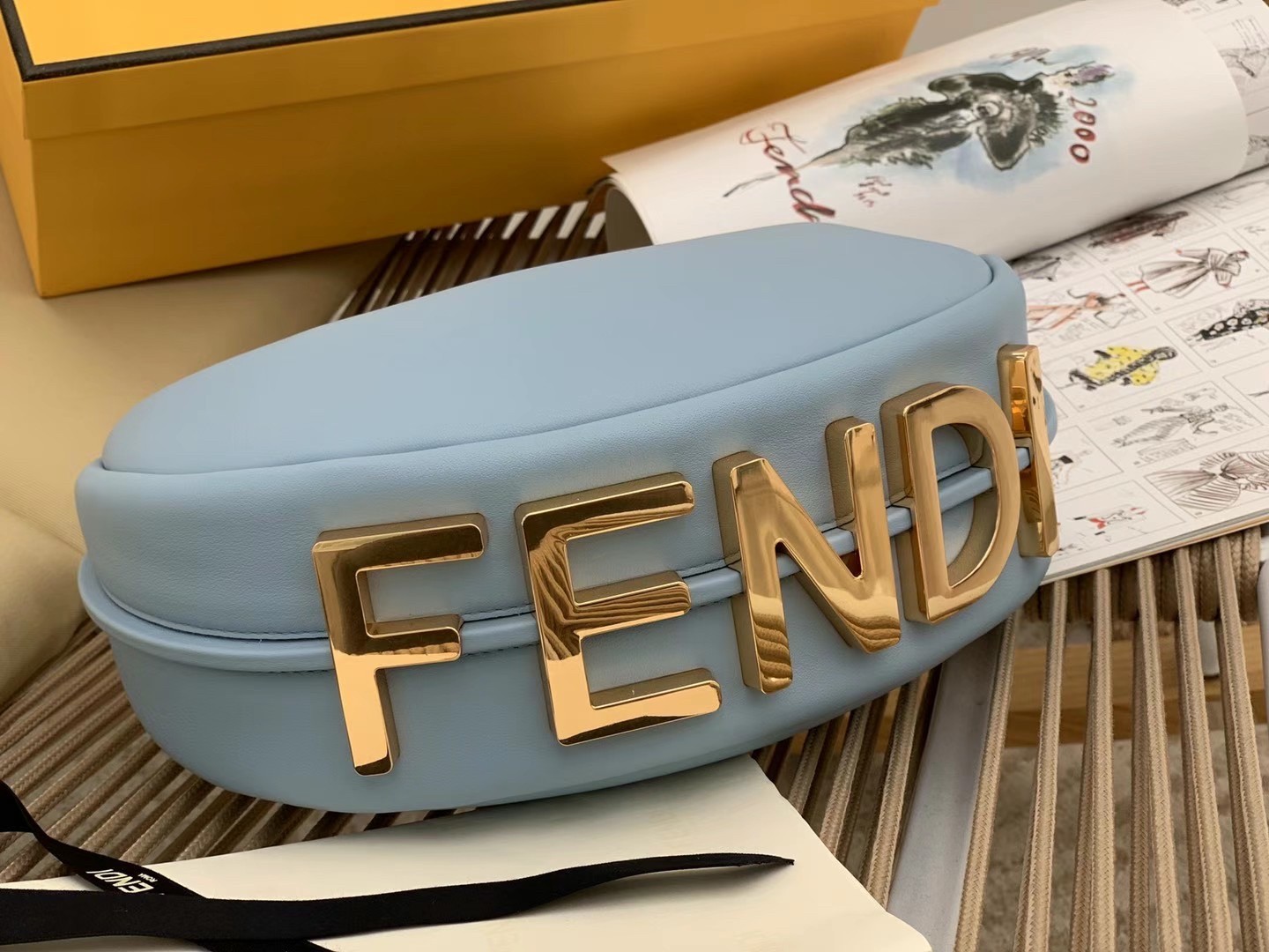F**di F**digraphy small hobo bag in light blue leather