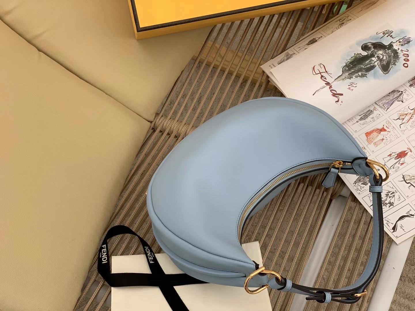 F**di F**digraphy small hobo bag in light blue leather