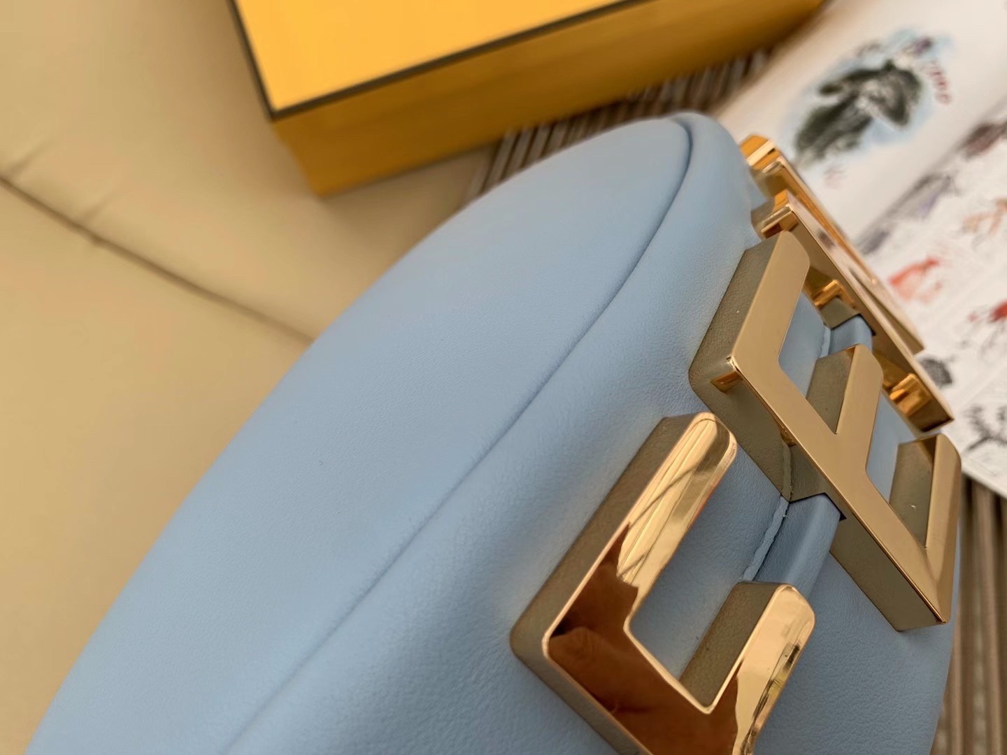 F**di F**digraphy small hobo bag in light blue leather
