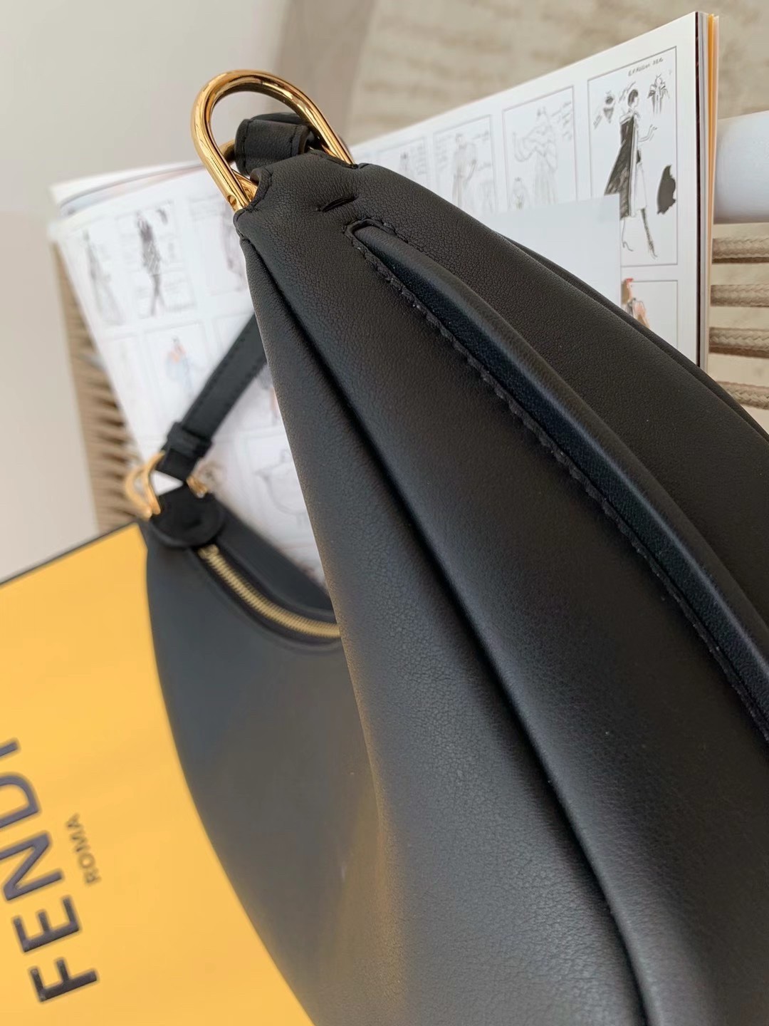 F**di F**digraphy small hobo bag in black leather