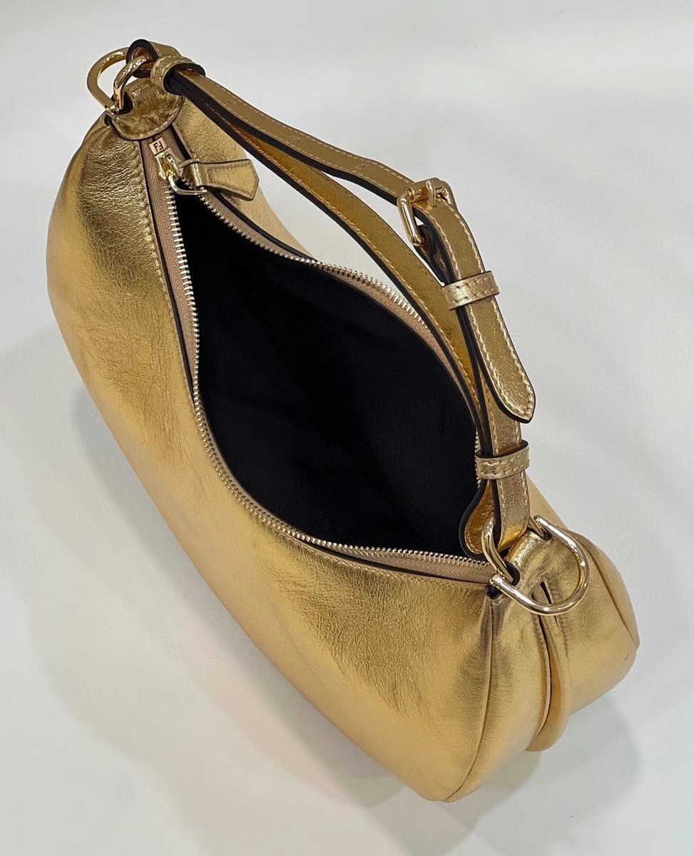 F**di F**digraphy small hobo bag in gold laminated leather