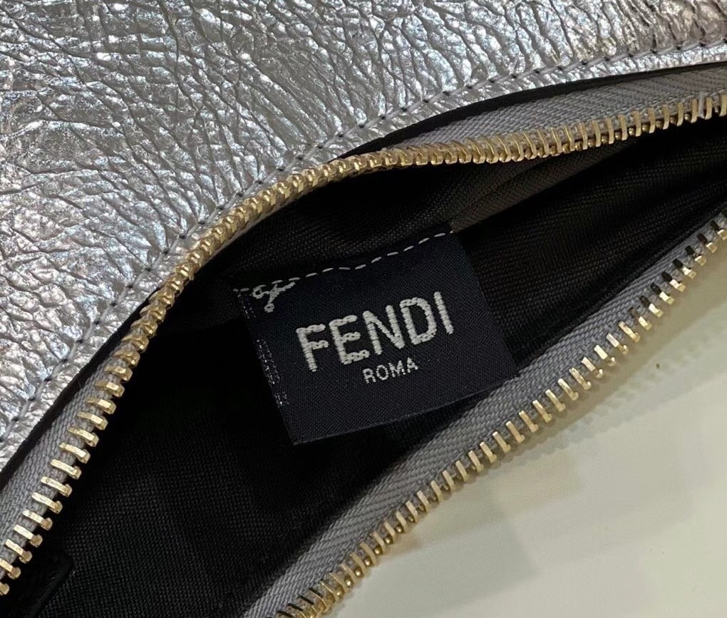 F**di F**digraphy small hobo bag in silver laminated leather