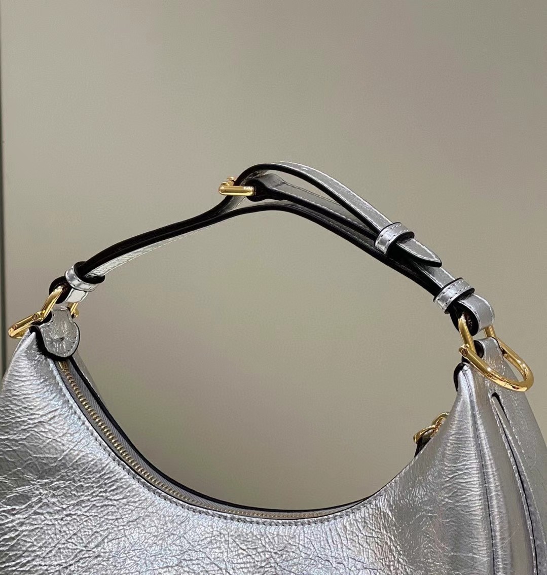 F**di F**digraphy small hobo bag in silver laminated leather