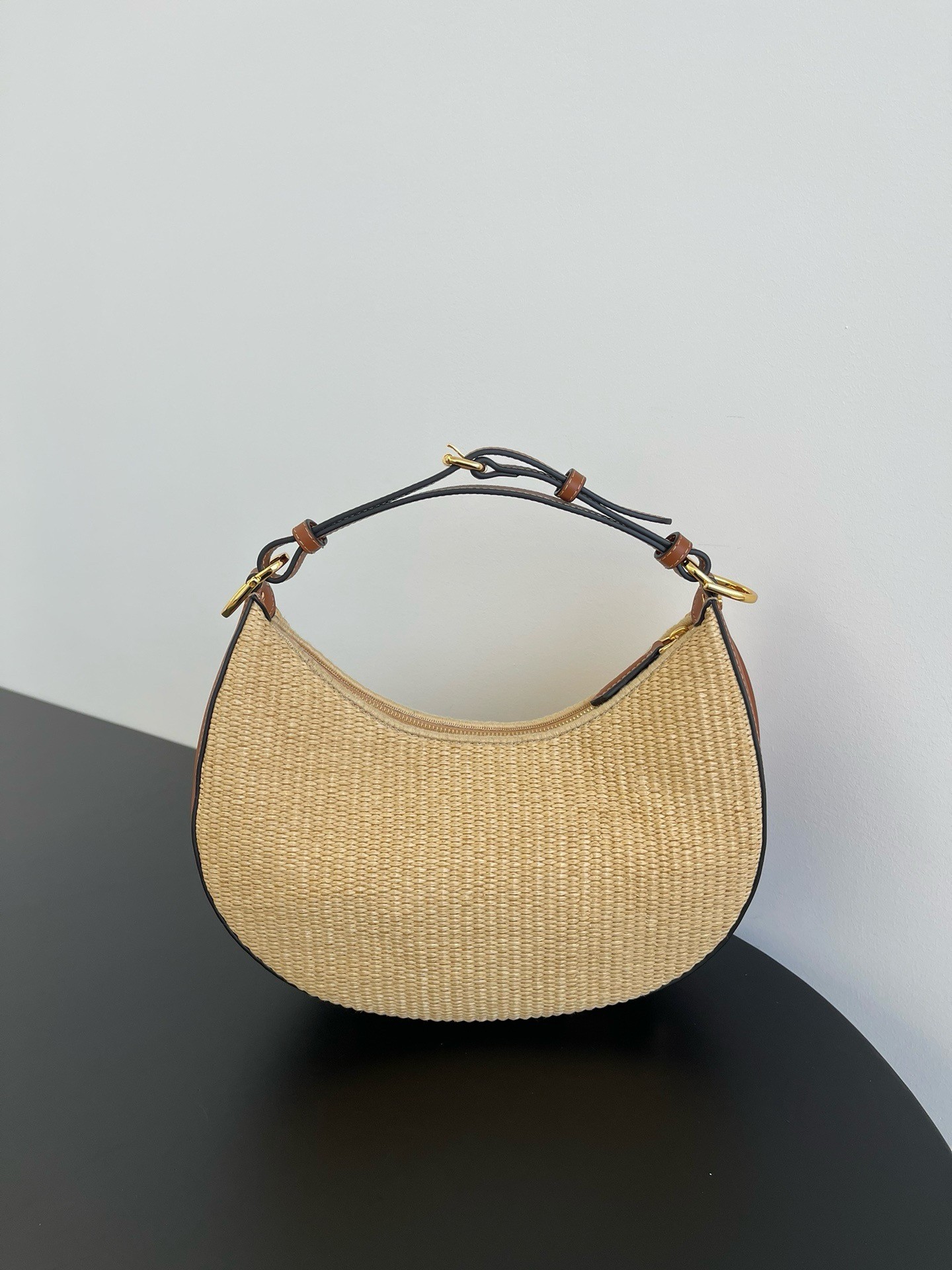 F**di F**digraphy small hobo bag in natural raffia