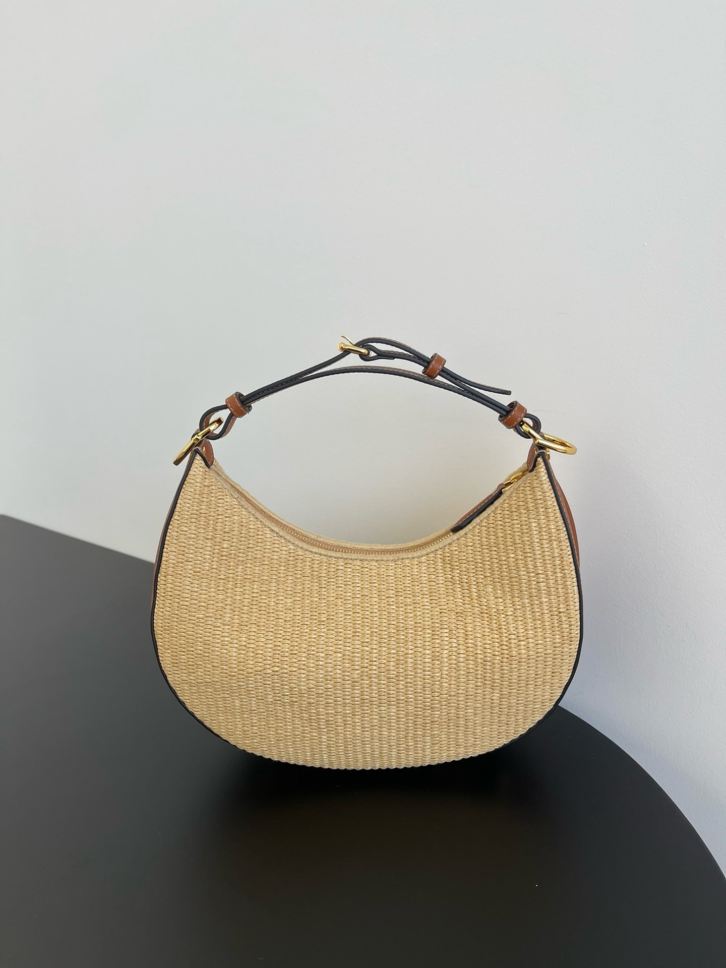 F**di F**digraphy small hobo bag in natural raffia