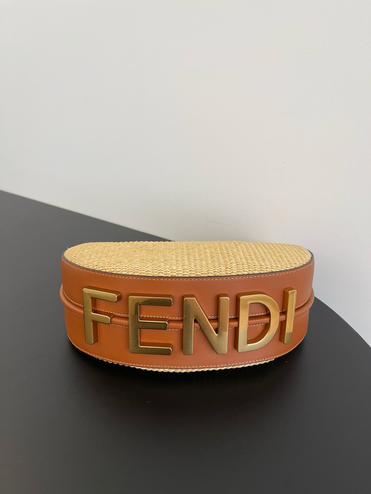 F**di F**digraphy small hobo bag in natural raffia