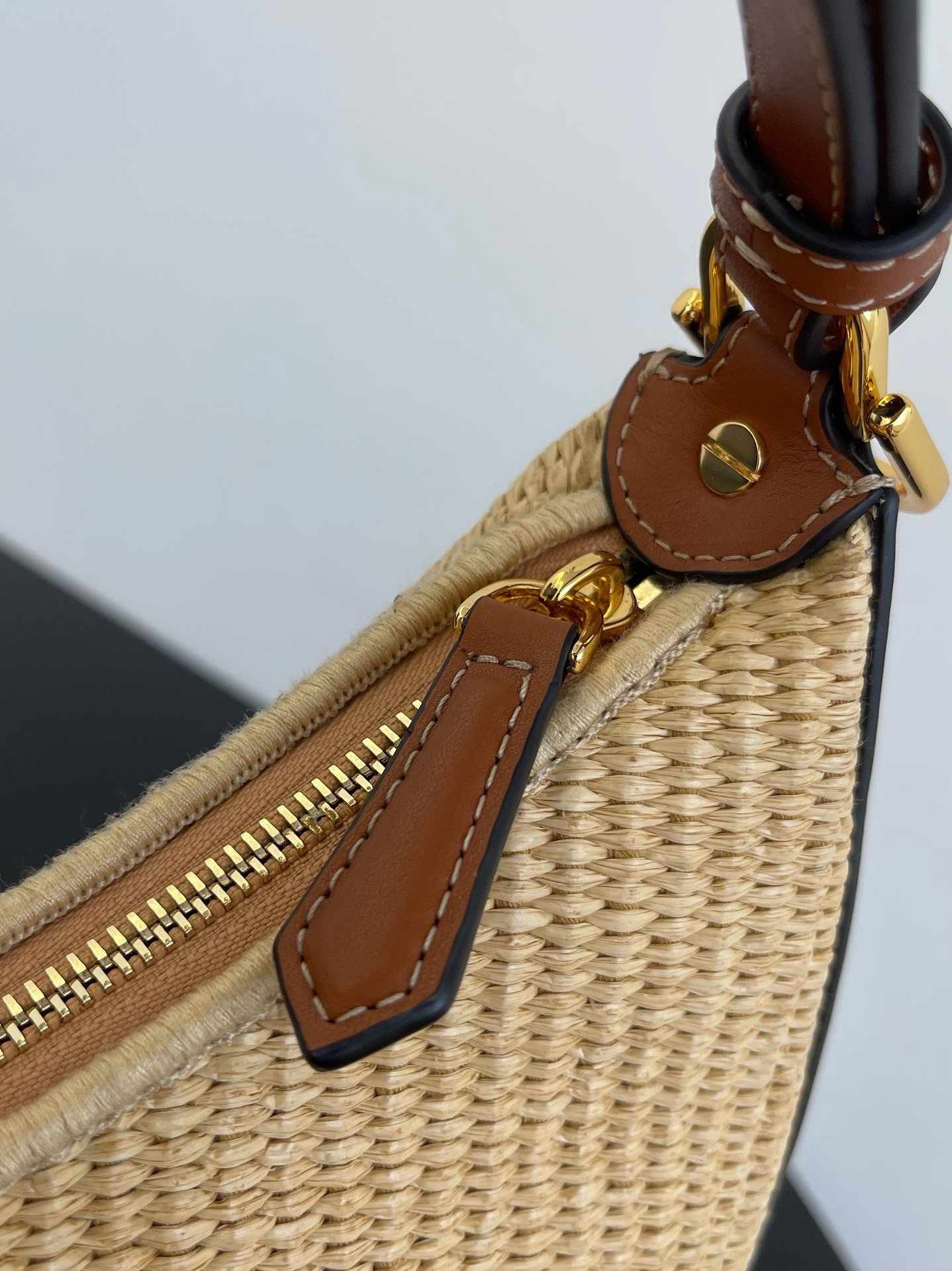F**di F**digraphy small hobo bag in natural raffia