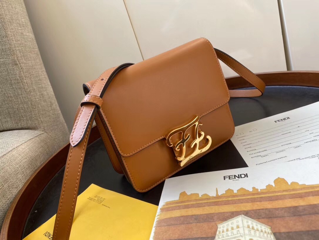 F**di karligraphy bag in brown calfskin leather