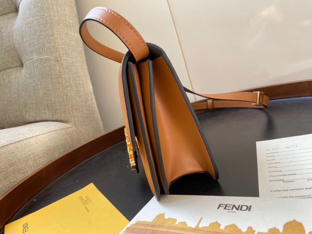 F**di karligraphy bag in brown calfskin leather