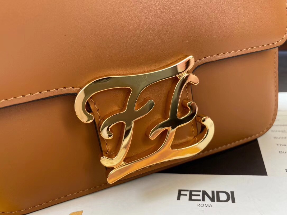 F**di karligraphy bag in brown calfskin leather