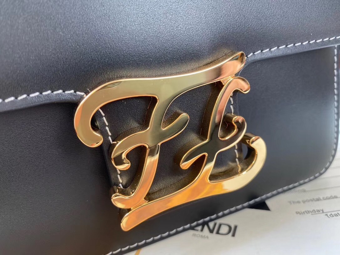F**di karligraphy bag in black calfskin leather