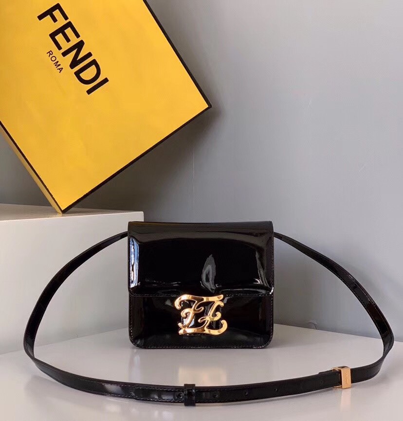F**di karligraphy bag in black patent leather