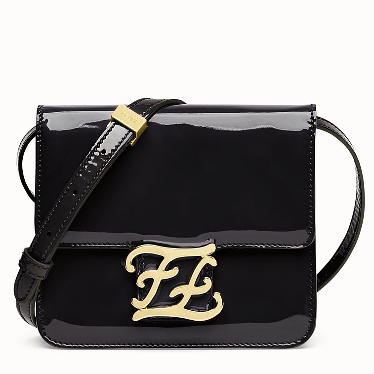 F**di karligraphy bag in black patent leather
