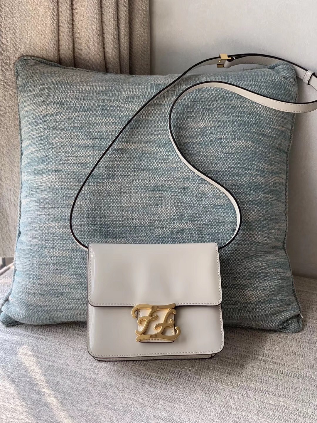 F**di karligraphy bag in white patent leather