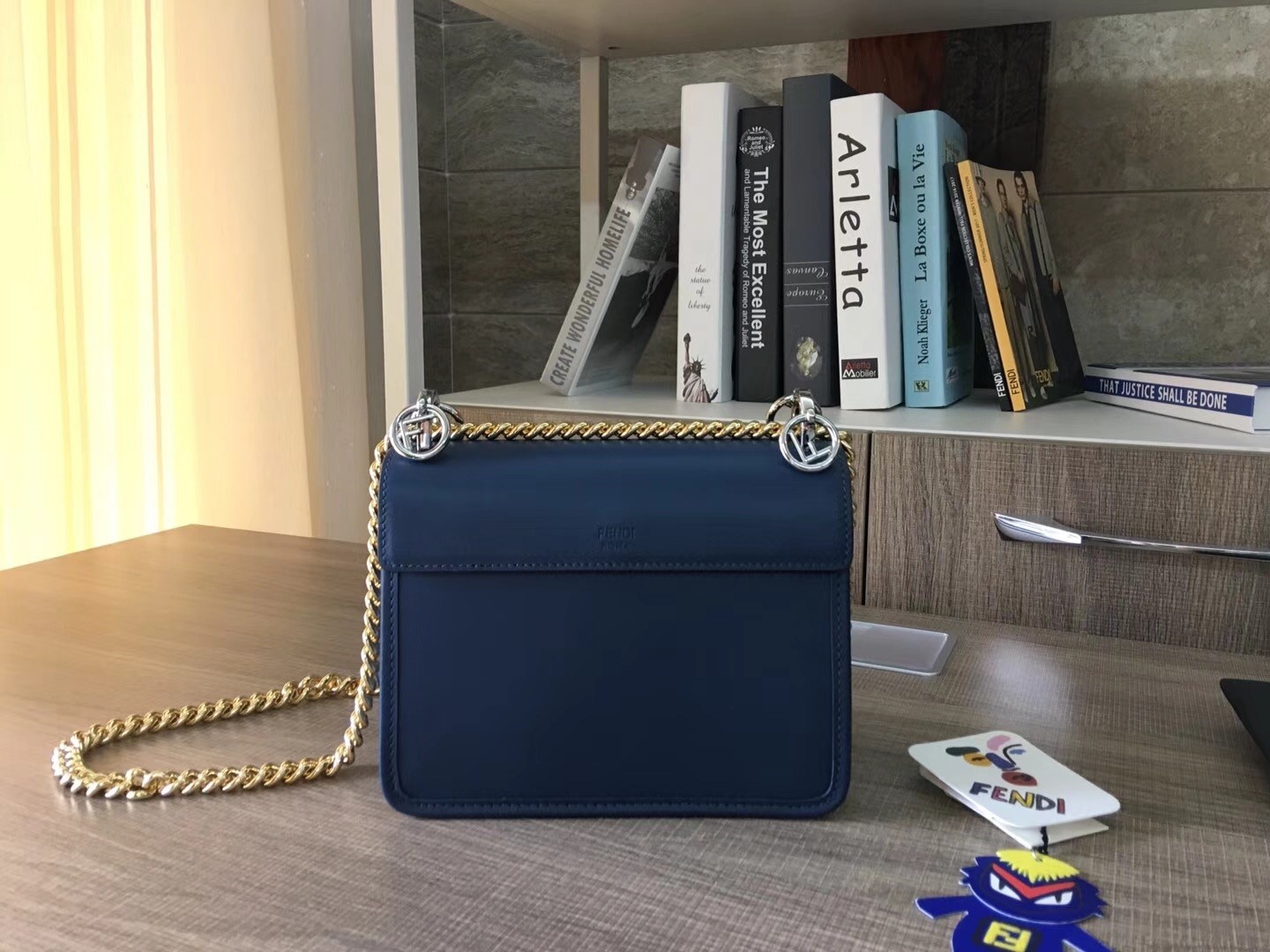 F**di small kan i f bag in blue calfskin