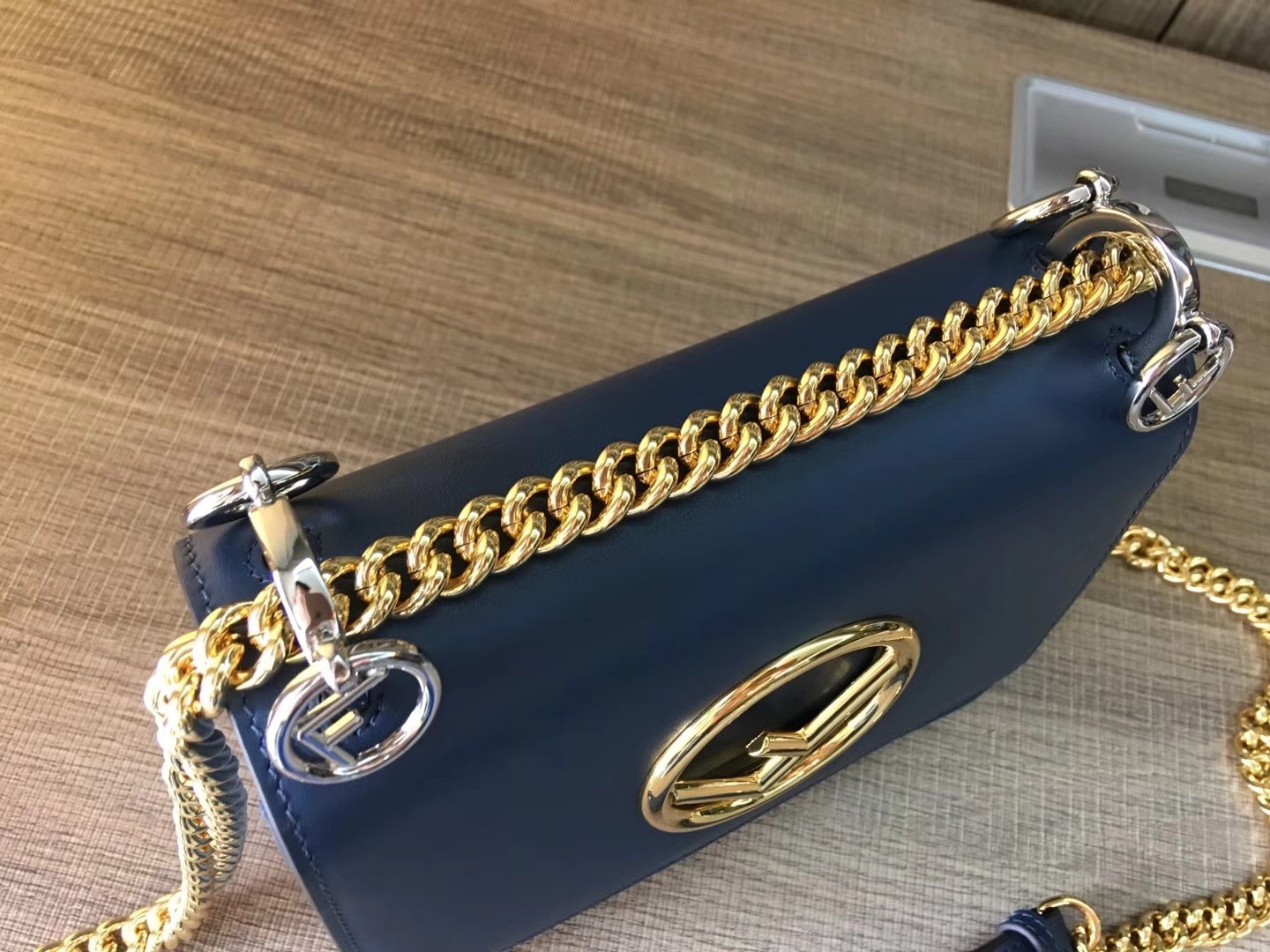 F**di small kan i f bag in blue calfskin