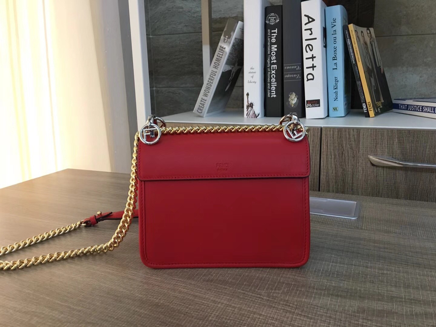 F**di small kan i f bag in red calfskin