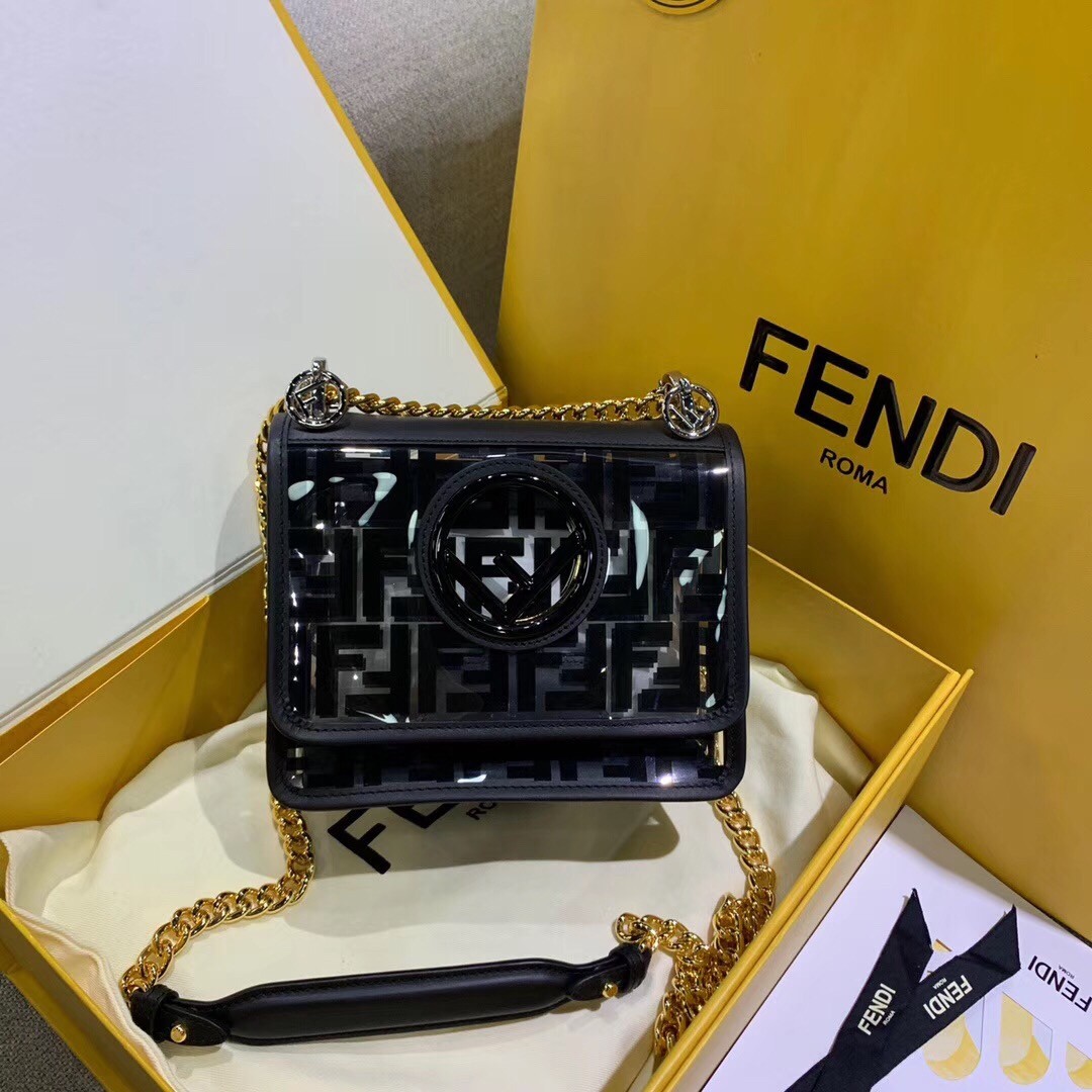 F**di black small kan i f bag in transparent pu