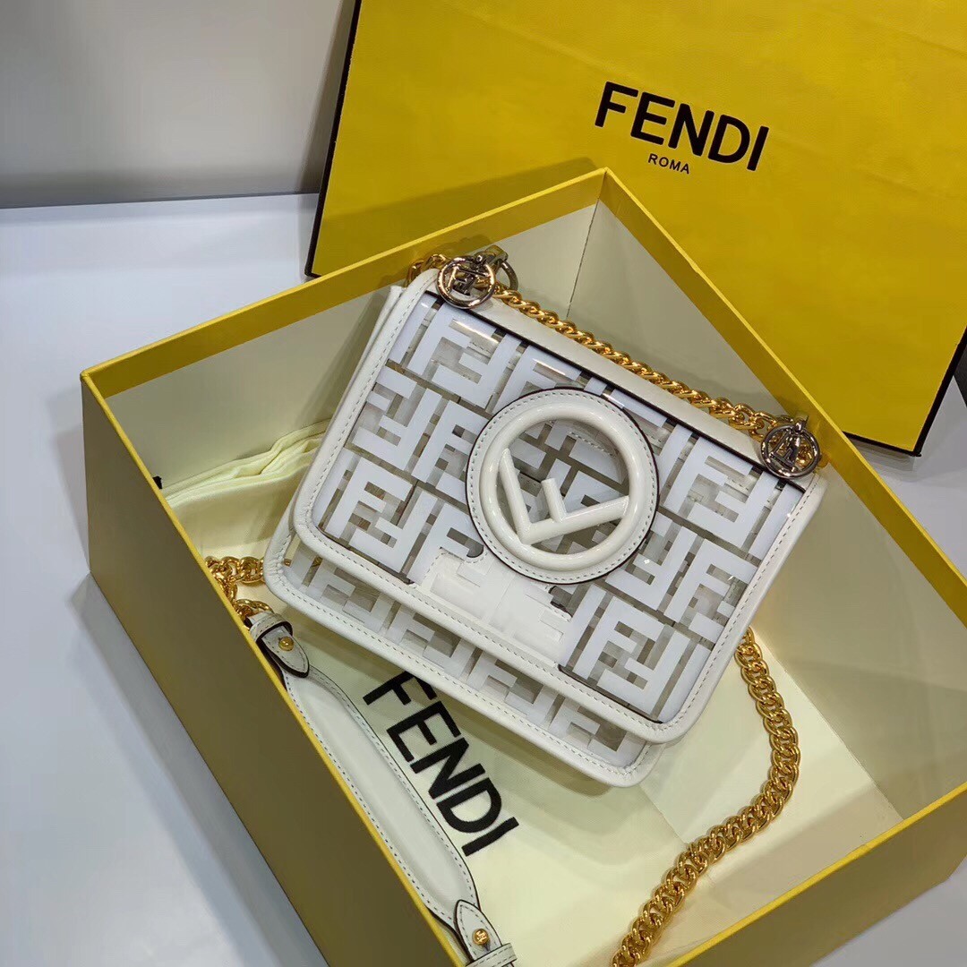F**di small kan i f bag in white transparent pu