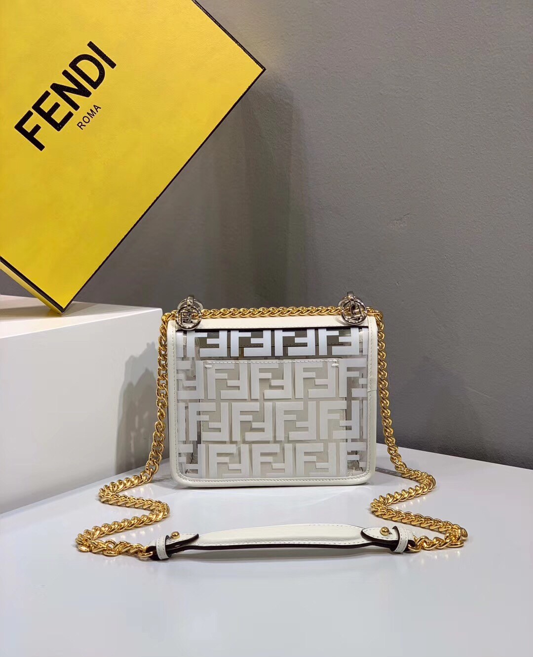 F**di small kan i f bag in white transparent pu