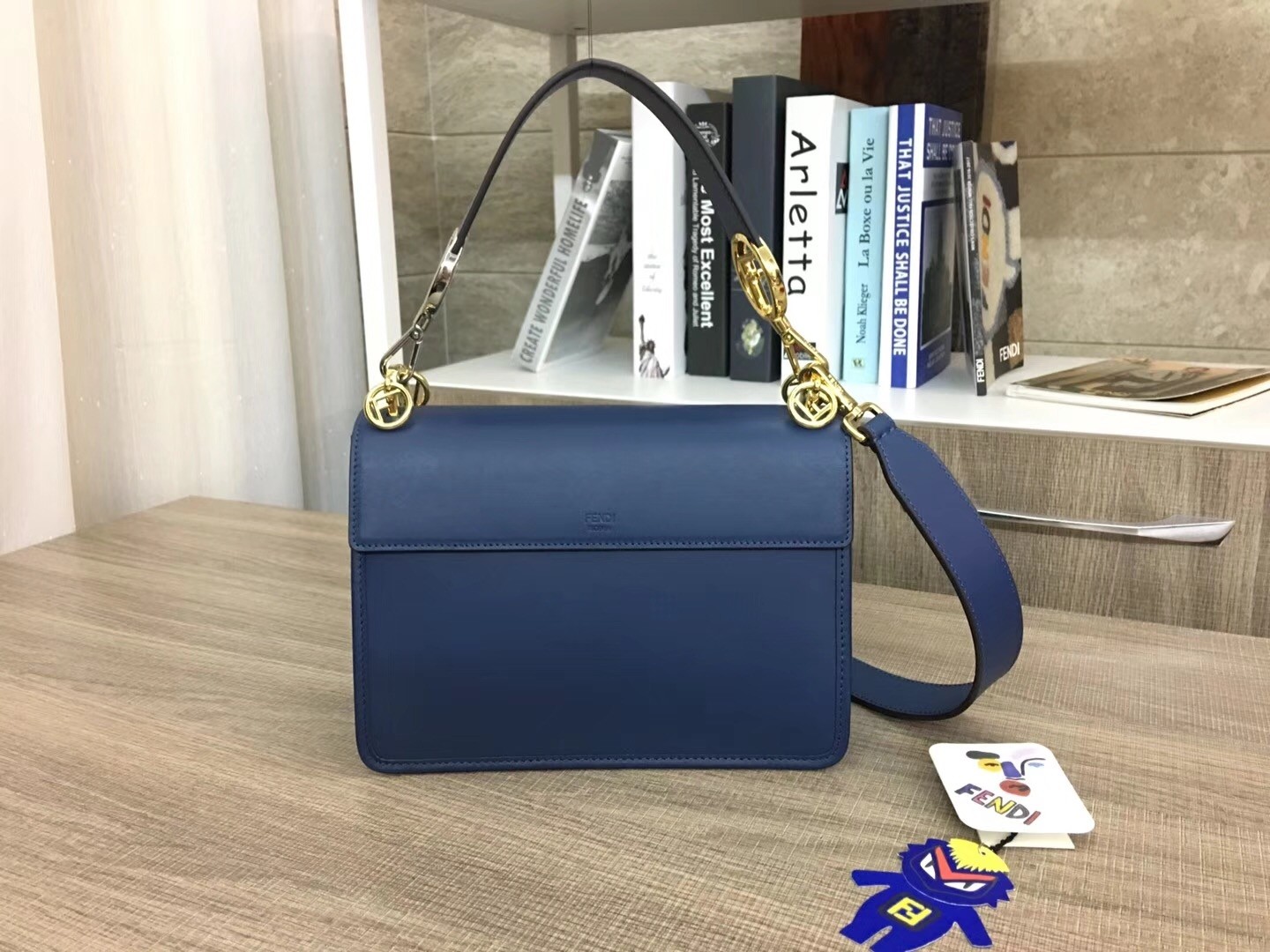F**di kan i f shoulder bag in blue calfskin