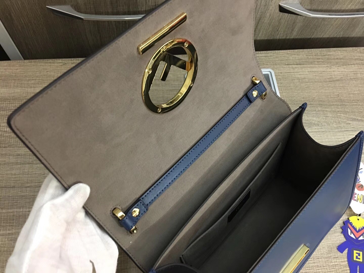 F**di kan i f shoulder bag in blue calfskin