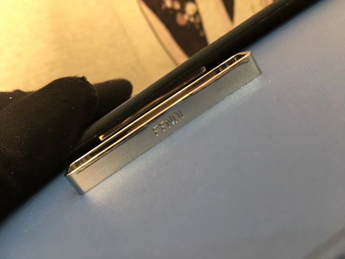F**di kan i f shoulder bag in blue calfskin