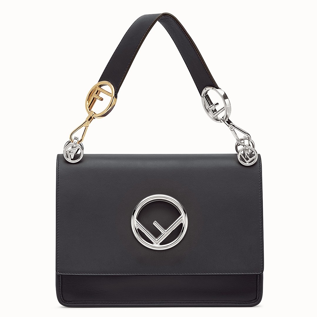 F**di kan i f shoulder bag in black calfskin